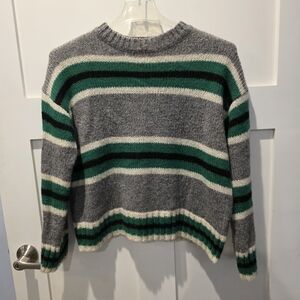 Urban Outfitters Womens Striped Boyfriend Sweater Oversized Gray Green XS Preppy